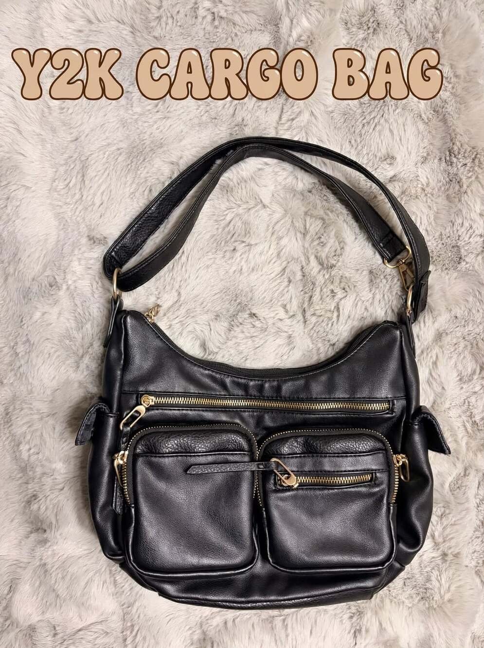 Y2K Vintage Black Cargo Hobo Bag - Shoulder Bag - 2000s Style